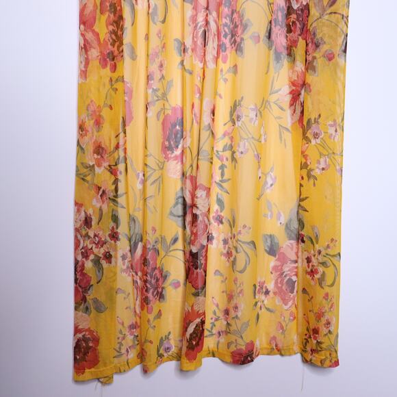 DAYTRIP Floral Print Duster Kimono Yellow Multicolor Mesh Casual Women's M - Picture 11 of 13
